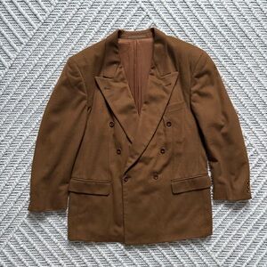 Vintage Hugo Boss Cashmere Wool Double Breasted Blazer 44R Camel Brown Germany